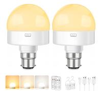 Morotty Rechargeable Light Bulb,B22 Battery Dimmable Light Bulbs with Magnetic Base Detachable,Remote Control,3 Colours for Non Hardwired Table Lamps,Bedside,Camping,Pack of 2