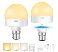 Morotty Rechargeable Light Bulb,B22 Battery Light Bulbs with Magnetic Base Detachable,3 Colours with Remote Control for Emergency,Camping,Bedside,Pack of 2