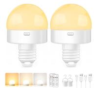 Morotty Rechargeable Light Bulb,E27 Battery Light Bulbs with Magnetic Base Detachable,3 Colours Charging Dimmable with Remote Control & Timer for Non Hardwired Table Lamps,Bedside,Camping,Pack of 2
