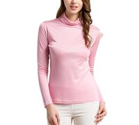 MOROUTLINE Pink Silk Turtleneck Pullover Top, Women's S