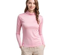 MOROUTLINE Silk Tops Turtleneck Long Sleeve Silk Pullover Tops Ultra Soft Thermal Layer Tops Slim High Neck T Shirt, Pink, M