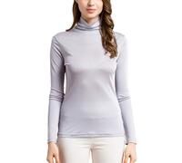 MOROUTLINE Silk Tops Turtleneck Long Sleeve Silk T Shirt Ultra Soft Thermal Layer Tops Slim High Neck Blouse, Silver Grey, XL