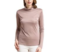 MOROUTLINE Silk Tops Turtleneck Long Sleeve Silk T Shirt Ultra Soft Thermal Layer Tops Slim High Neck Blouse, Light Brown, L