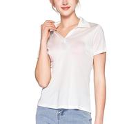 MOROUTLINE Women's Silk Polo Shirts Collar V Neck Golf Tee Top Short Sleeve Business Casual Tunic Blouses, White, L