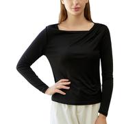 MOROUTLINE Women's Silk Top Long Sleeve Pure Silk T Shirt Breathable Thermal Undershirt Ultra Soft Silk Blouse, Black, S