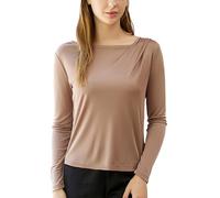 MOROUTLINE Women's Silk Top Long Sleeve Pure Silk T Shirt Breathable Thermal Undershirt Ultra Soft Silk Blouse, Camel, S
