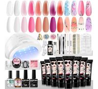 Morovan LED 48W Nail Lamp Kit with Poly Nail Extension Gel 8 Pcs 0.5oz and Art Tools