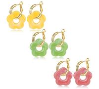 MOROYA Acrylic Flower Earrings for Women Trendy Statement Y2k Floral Resin Earring Daisy Drop Earrings Set Boho Retro White & Yellow 60s/70s Earrings, Copper, No Gemstone