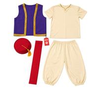 Morph, Arabian Prince Costume Kids, Halloween Costumes for Kids | Cream Top, Matching Trousers, Purple Waistcoat, Red Belt Included, Perfect for Halloween, Fun for Fancy Dress