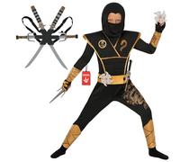 Morph Deluxe Black Ninja Costume Kids, Boys Ninja Costume With Toy Swords, Halloween Costumes For Kids, 3-4 Years