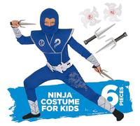 Morph Deluxe Blue Boys Ninja Costume With Ninjas Warrior Toy Accessory, Kids Ninja Costumes, Boy Halloween Costume, 3-4 Years
