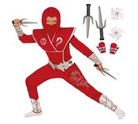 Morph Deluxe Red Boys Ninja Costume With Ninjas Warrior Toy Accessory, Kids Ninja Costumes, Boy Halloween Costume, 3-4 Years