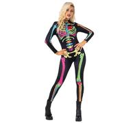 Morph Female Skeleton Costume, Skeleton Jumpsuit Women, Halloween Costumes for Women, Large