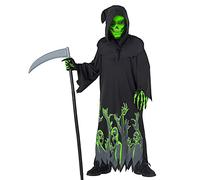 Morph Glow In The Dark Grim Reaper Costume For Boys, Halloween Costumes for Kids Glow In The Dark, Reaper Costume Kids, 10-12 Years