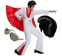 Morph Las Vegas Fancy Dress Men, Mens Disco Jumpsuit With Wig And Glasses, 70s Fancy Dress Mens, Halloween Costumes Men, X-Large