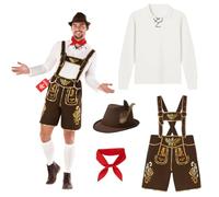 Morph, Lederhosen Man, Oktoberfest Outfits Men, Oktoberfest Costumes | Mens Lenderhosen including Dungarees, Shirt, Necktie and Alpine Hat; German Costume Perfect at Oktoberfest, October Festival
