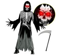 Morph Light Up Grim Reaper Costume - Scary Halloween Costume for Kids With Scythe - Boys Child Size L