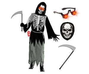 Morph Light Up Grim Reaper Costume - Scary Halloween Costume for Kids With Scythe - Boys Child Size L