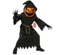Morph Pumpkin Grim Reaper Costume Kids, Boys Halloween Costume | Robe, Hood, Mask & Gloves Included, 3D Pumpkin Mask with Mesh Eyeholes, Rope Belt, Perfect for Halloween, Great for Dress-Up