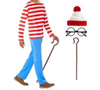 Morph Red and White Stripe Book Character Kit Halloween Costumes For Adults and Men, World Book Day Costumes for Adults