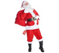 Morph Santa Costume For Men, Red Father Christmas Suit With Hat Beard And Belt, Mens Christmas Fancy Dress Adults Large