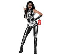 Morph Skeleton Bodysuit Halloween Costume For Women - Sleeveless Skeleton Outfit With Warmers For Adult Women, Large