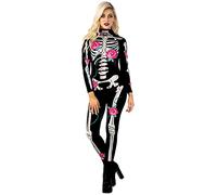Morph Skeleton Bodysuit Women Adult Halloween Costume, Spooky Skeleton Outfit for Women, Perfect for Halloween Parties, Small