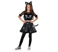 Morph Sparkle Black Cat Costume For Kids Girls Halloween Dress Up, Fun Cat Outfit For Parties And Trick Or Treating, 4-6 Years
