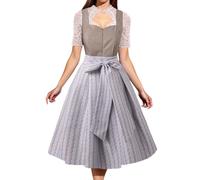 Morph Suits Adults Women's German Dirndl Dress Bavarian Oktoberfest Halloween Carnival Costumes(Silver,M)