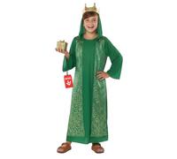 Morph Wise Man Costume For Kids, Green Robe With Vest And Gold Crown, Childrens Nativity Costume, Kids Christmas Play 4-6 Years