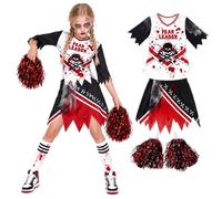 Morph, Zombie Cheerleader Costume Kids, Halloween Costumes for Kids | Distressed Cheer Dress with Spooky Graphic Details, Matching Pom Poms Included, Perfect for Halloween, Fun for Fancy Dress