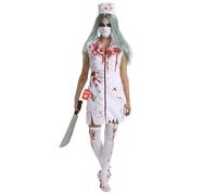 Morph Zombie Nurse Costume Adult, Halloween Costumes for Women | Zombie Nurse Costume Set: Blood-Splatter Dress, Hat & Face Mask, Complete Horror Character Look, Perfect for Halloween