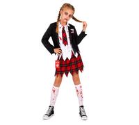 Morph, Zombie School Girl Costume, Halloween Costumes for Kids | Distressed School Style Outfit with Attached Shirt, Tie Included, Perfect for Halloween, Fun for Fancy Dress