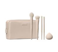 MORPHE Oat Latte 5 Piece Makeup Brush Set, 5 Count | Face & Eye Brushes & Sponge for Powder, Bronzer, Foundation, Concealer & Eyeshadow, Travel Bag Included