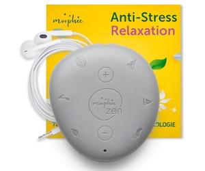 Morphee Relaxing Meditation Audio Pebble Sound Machine for All Ages - 5 Minute Guided Meditation Relaxation Sessions, Nature Sounds & More - Operates in 4 Languages (English, French, German & Dutch)