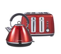 Morphy Richards 1.5L Kettle & 4 Slice Toaster Accents Bundle Metallic Red