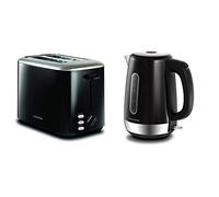 Morphy Richards 222064 Black Equip 2 Slice Stainless Steel Toaster, 800 W, Black & 102783 Black Equip Stainless Steel Jug Kettle, 3000 W, 1.7 Litre, Black
