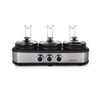 Morphy Richards 3.9L TrioServe Three Pot Slow Cooker, Ceramic Pots, 3 Heat Settings, Independent Temperature Controls, Tempered Glass Lid, Easy Clean, Brushed Stainless Steel, 462501
