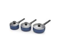 Morphy Richards 3pc Saucepan Set, Recycled Aluminium, 16cm, 18cm & 20cm Saucepans, Non Stick Coating, Soft Touch Handles, Suitable for All Hobs, Blue, 859001