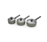 Morphy Richards 3pc Saucepan Set – Recycled Aluminium, 16/18/20cm, Non Stick Coating, Green