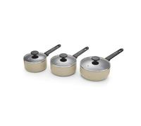 Morphy Richards 3-Piece Saucepan Set, Recycled Aluminium, 16cm, 18cm & 20cm Saucepans, Non Stick Coating, Soft Touch Handles, Suitable for All Hobs, Cream, 859003
