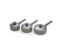 Morphy Richards 3pc Saucepan Set, Recycled Aluminium, 16cm, 18cm & 20cm Saucepans, Non Stick Coating, Soft Touch Handles, Suitable for All Hobs, Green, 859000