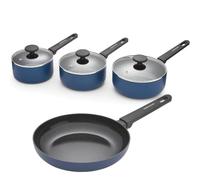 Morphy Richards 3-Piece Saucepan Set & 24cm Frying Pan, Recycled Aluminium, Non-Stick Ceramic Coating, Soft-Touch Handles, All-Hob Compatible, Blue Cookware Bundle