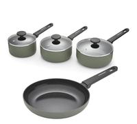 Morphy Richards 3-Piece Saucepan Set & 24cm Frying Pan, Recycled Aluminium, Non-Stick Ceramic Coating, Soft-Touch Handles, All-Hob Compatible, Green Cookware Bundle