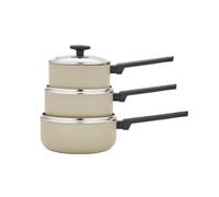 Morphy Richards 3-Piece Saucepan Set, Recycled Aluminium, 16cm, 18cm & 20cm Saucepans, Non Stick Coating, Soft Touch Handles, Suitable for All Hobs, Cream, 859003