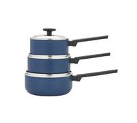 Morphy Richards 3-Piece Saucepan Set, Recycled Aluminium, 16cm, 18cm & 20cm Saucepans, Non Stick Coating, Soft Touch Handles, Suitable for All Hobs, Blue, 859001