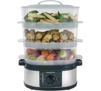 Morphy Richards 3 Tier Food Steamer, 9L, 60 Minute Timer with Bell, Instant Steam Production, Visible Water Gauge, Rice Tray, 750W, Stainless Steel, 48755, Black