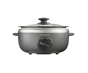 Morphy Richards 35L Sear Stew Oval Slow Cooker DishwasherProof Non Stick Aluminium Pot Cool Touch Handles Glass Lid Matte Finish 163W Titanium 4
