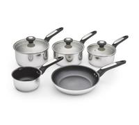 Morphy Richards 5-Piece Stainless Steel Pan Set – Dual Pour Spouts, Non-Stick, Tempered Glass Lids