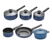 Morphy Richards 5-Piece Saucepan Set & 24cm Cast Aluminium Casserole, Non-Stick, Recycled Aluminium, Soft-Touch Handles, Oven Safe, All-Hob Compatible, Blue Cookware Bundle